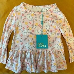 Posh Peanut Retired Print Gelsey Swan Ruffled Long Sleeve Shirt - New With Tags